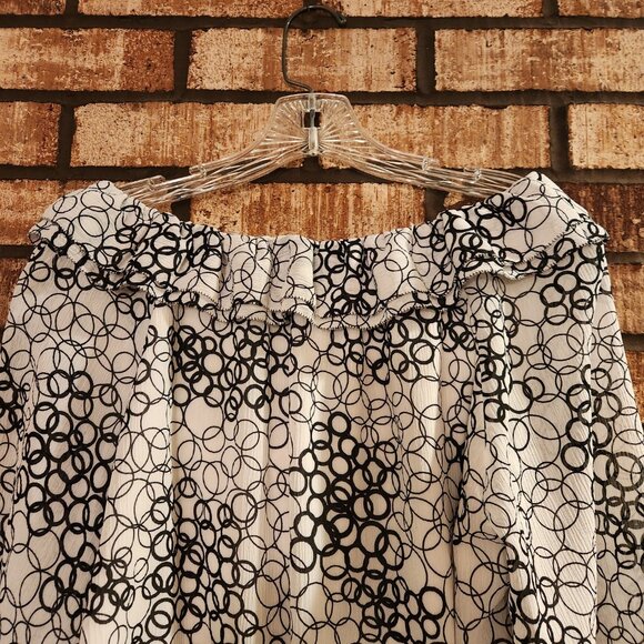 Adrianna Papell Evening Abstract Long Sleeve Ruffle Collar Belted Blouse 14 EUC - Picture 5 of 5